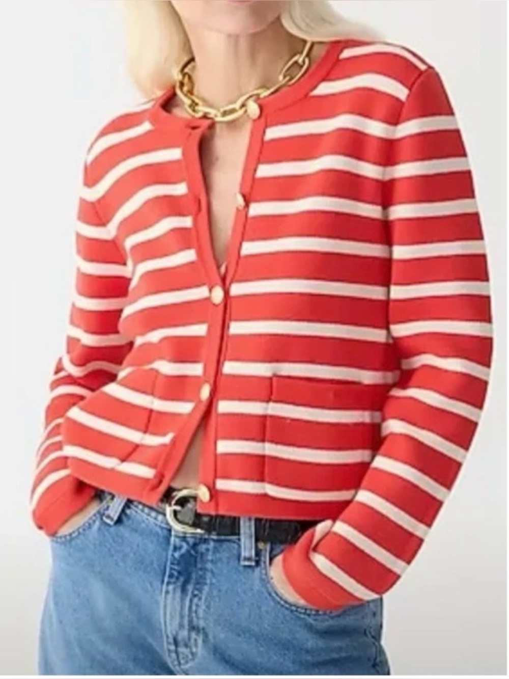 J. CREW- Emilie Sweater Lady Jacket Red White Stripe Size M